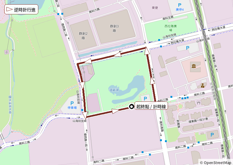 道爺湖環線賽道圖，標示逆時針行進方向與起終點位置